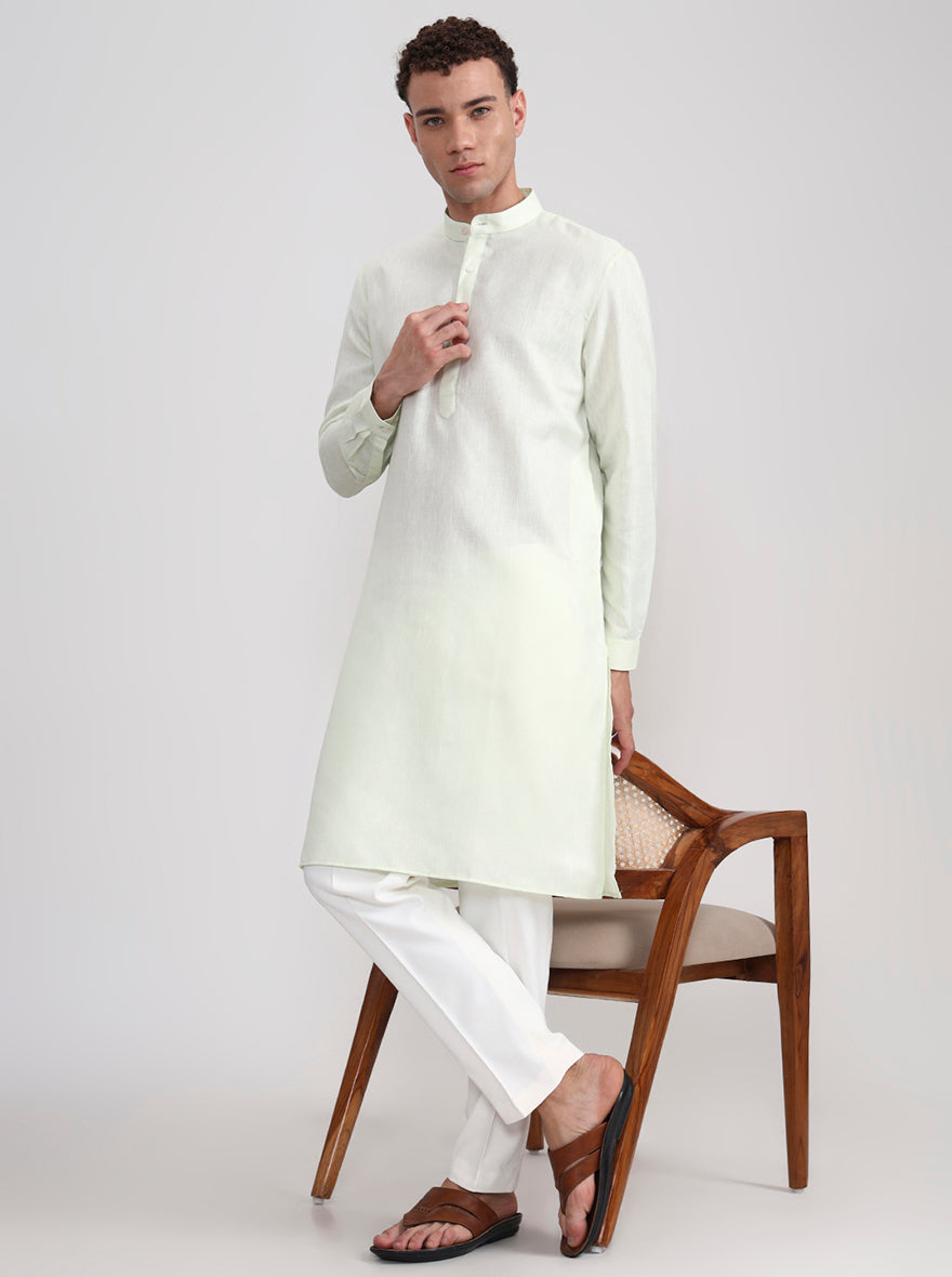 Pista Green Solid Regular Fit Modi Kurta | JadeBlue