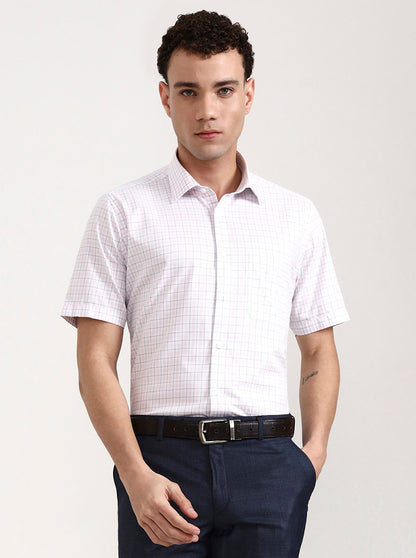 White & Pink Checked Regular Fit Formal Shirt | JadeBlue