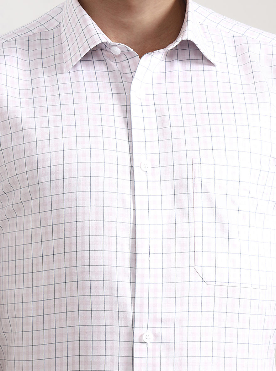 White & Pink Checked Regular Fit Formal Shirt | JadeBlue