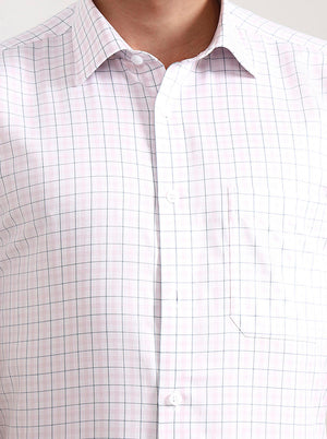 White & Pink Checked Regular Fit Formal Shirt | JadeBlue