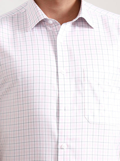 White & Pink Checked Regular Fit Formal Shirt | JadeBlue