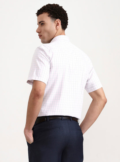 White & Pink Checked Regular Fit Formal Shirt | JadeBlue