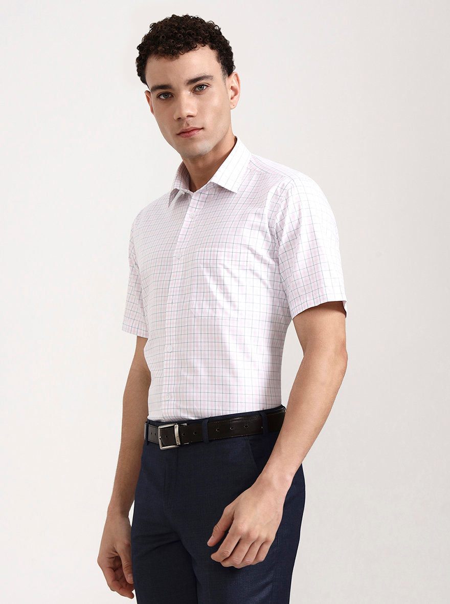 White & Pink Checked Regular Fit Formal Shirt | JadeBlue