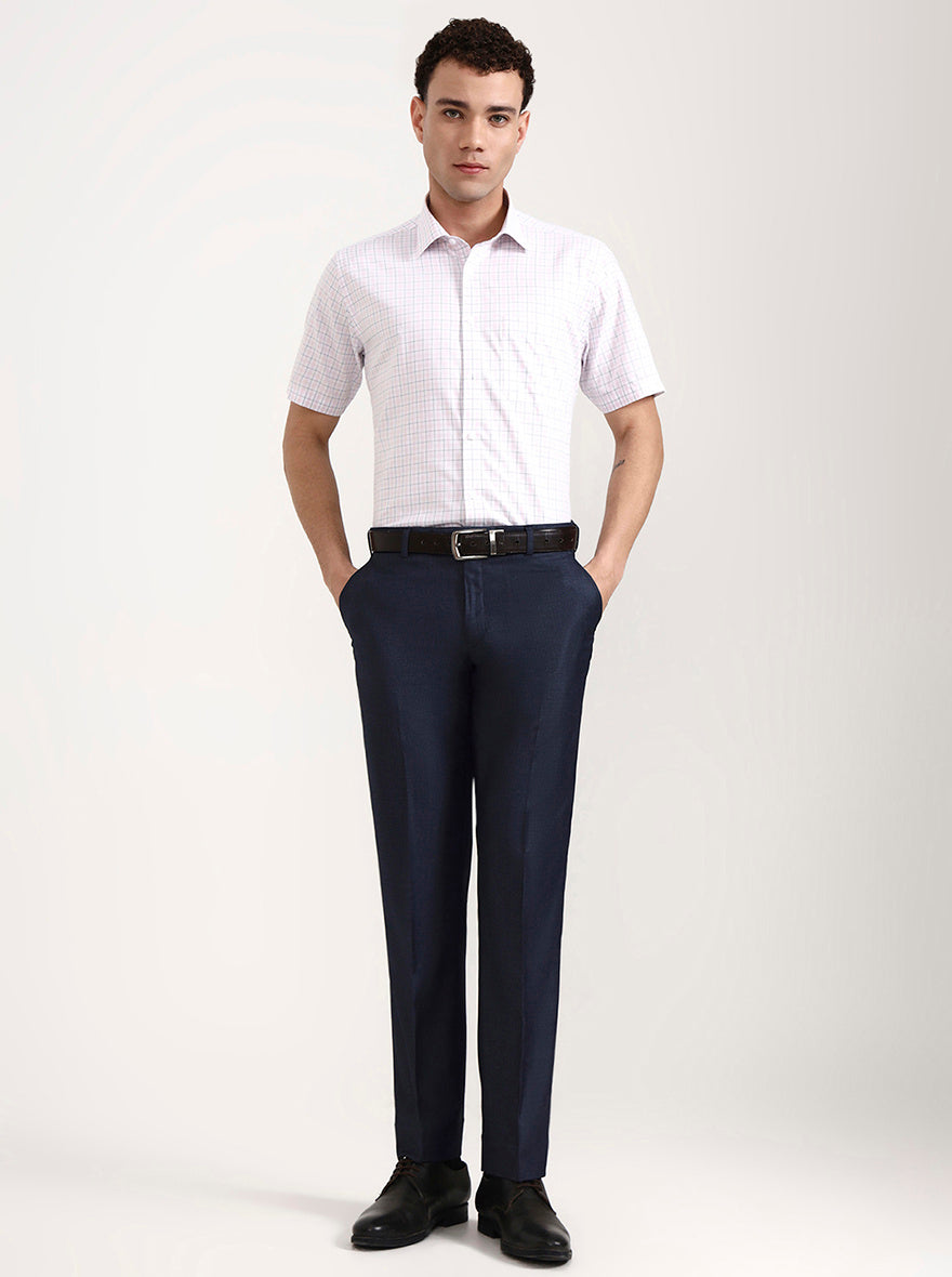 White & Pink Checked Regular Fit Formal Shirt | JadeBlue