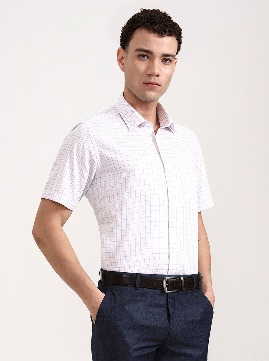 White & Pink Checked Regular Fit Formal Shirt | JadeBlue
