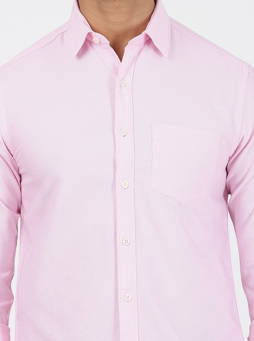 Pink Solid Slim Fit Casual Shirt | Greenfibre