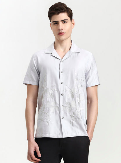 Light Grey Solid Slim Fit Party Wear Shirt | Wyre