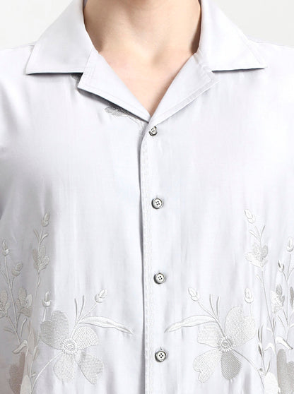 Light Grey Solid Slim Fit Party Wear Shirt | Wyre