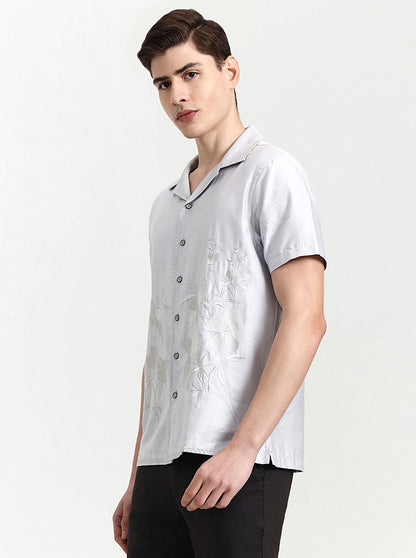 Light Grey Solid Slim Fit Party Wear Shirt | Wyre