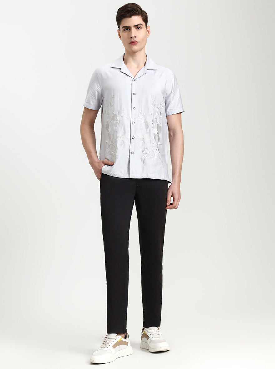 Light Grey Solid Slim Fit Party Wear Shirt | Wyre