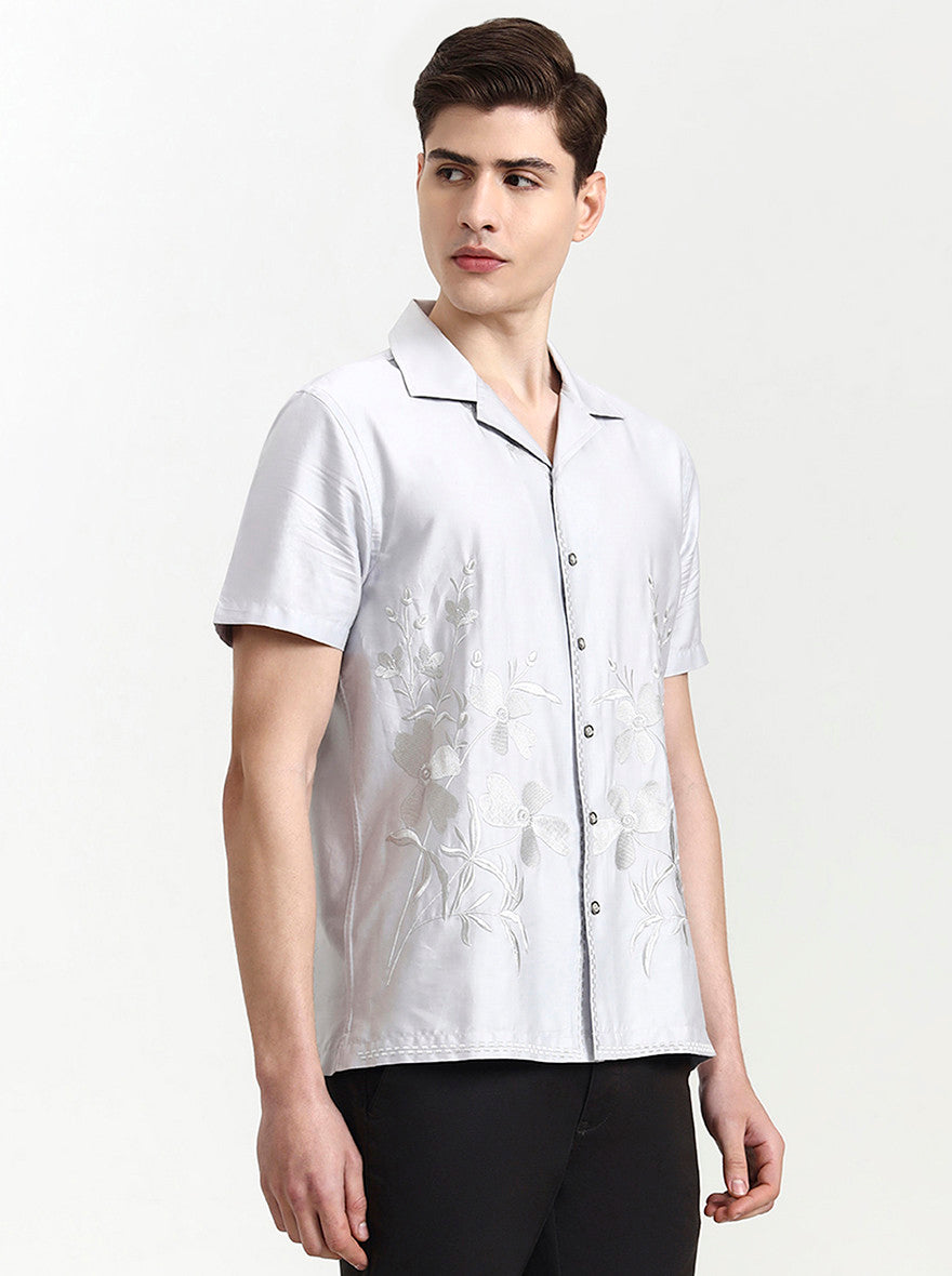 Light Grey Solid Slim Fit Party Wear Shirt | Wyre
