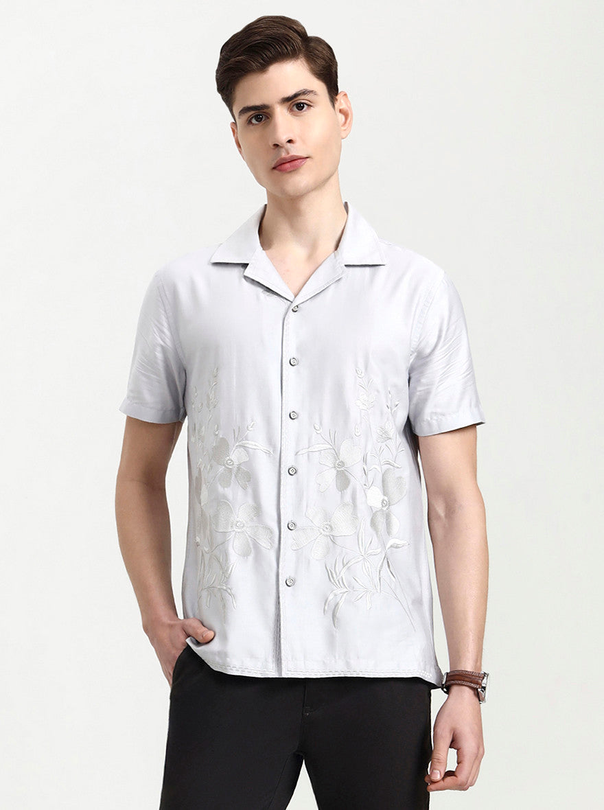 Light Grey Solid Slim Fit Party Wear Shirt | Wyre