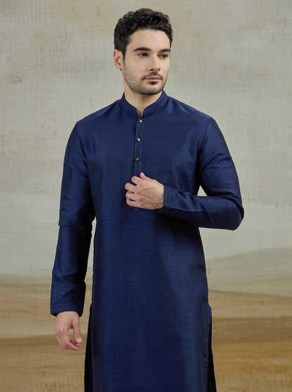 Dark Blue Solid Kurta Pajama | Virasana