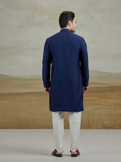 Dark Blue Solid Kurta Pajama | Virasana