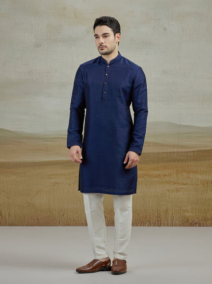 Dark Blue Solid Kurta Pajama | Virasana
