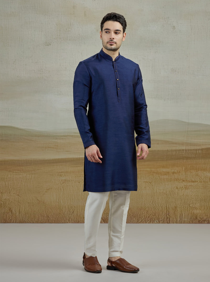 Dark Blue Solid Kurta Pajama | Virasana