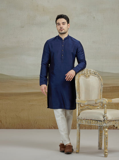 Dark Blue Solid Kurta Pajama | Virasana