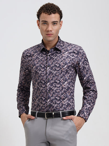 Dark Purple Printed Slim Fit Party Wear Shirt | Wyre