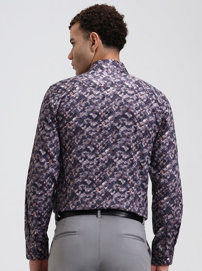 Dark Purple Printed Slim Fit Party Wear Shirt | Wyre