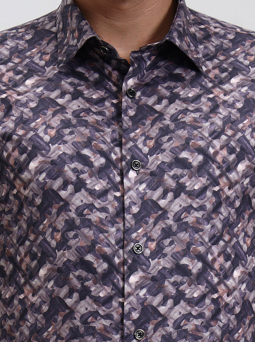 Dark Purple Printed Slim Fit Party Wear Shirt | Wyre