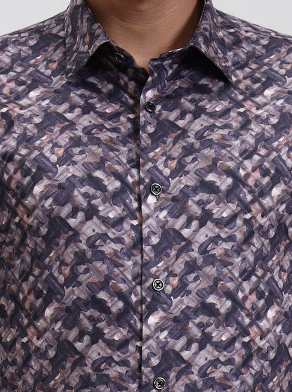 Dark Purple Printed Slim Fit Party Wear Shirt | Wyre