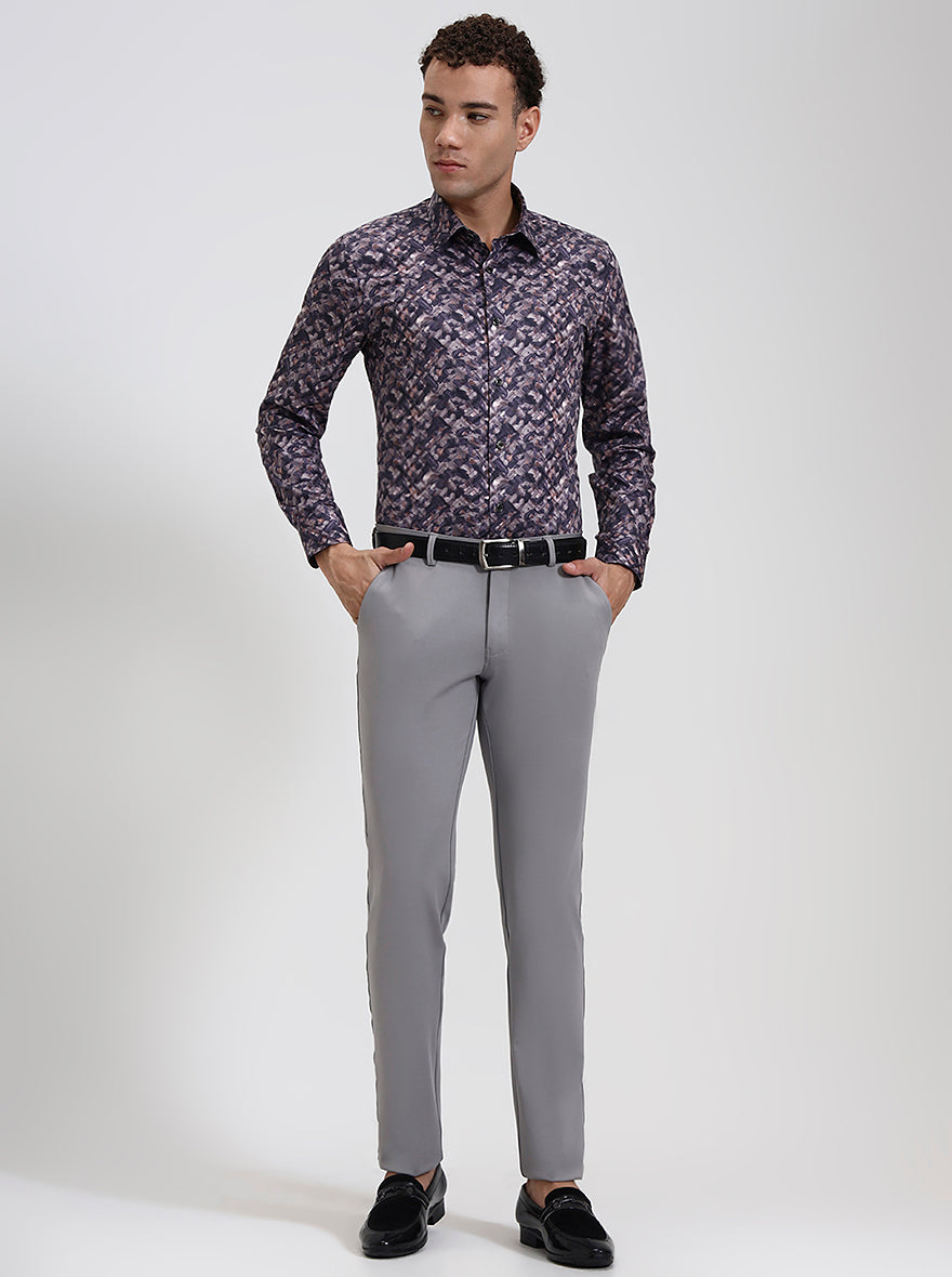 Dark Purple Printed Slim Fit Party Wear Shirt | Wyre