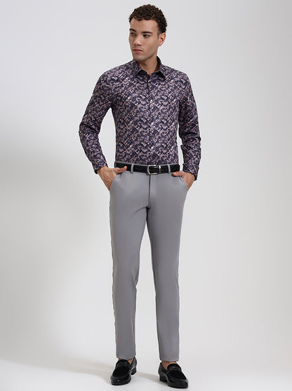 Dark Purple Printed Slim Fit Party Wear Shirt | Wyre