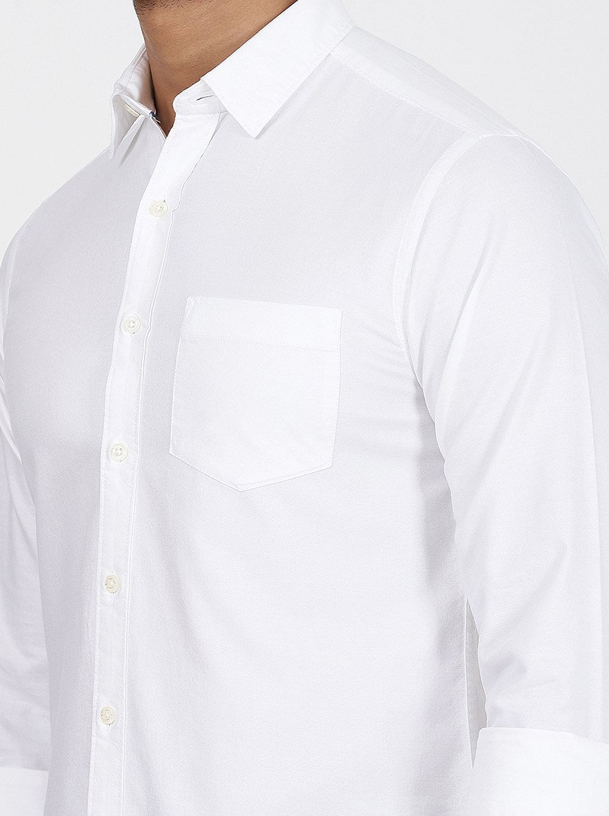 White Solid Slim Fit Casual Shirt | Greenfibre