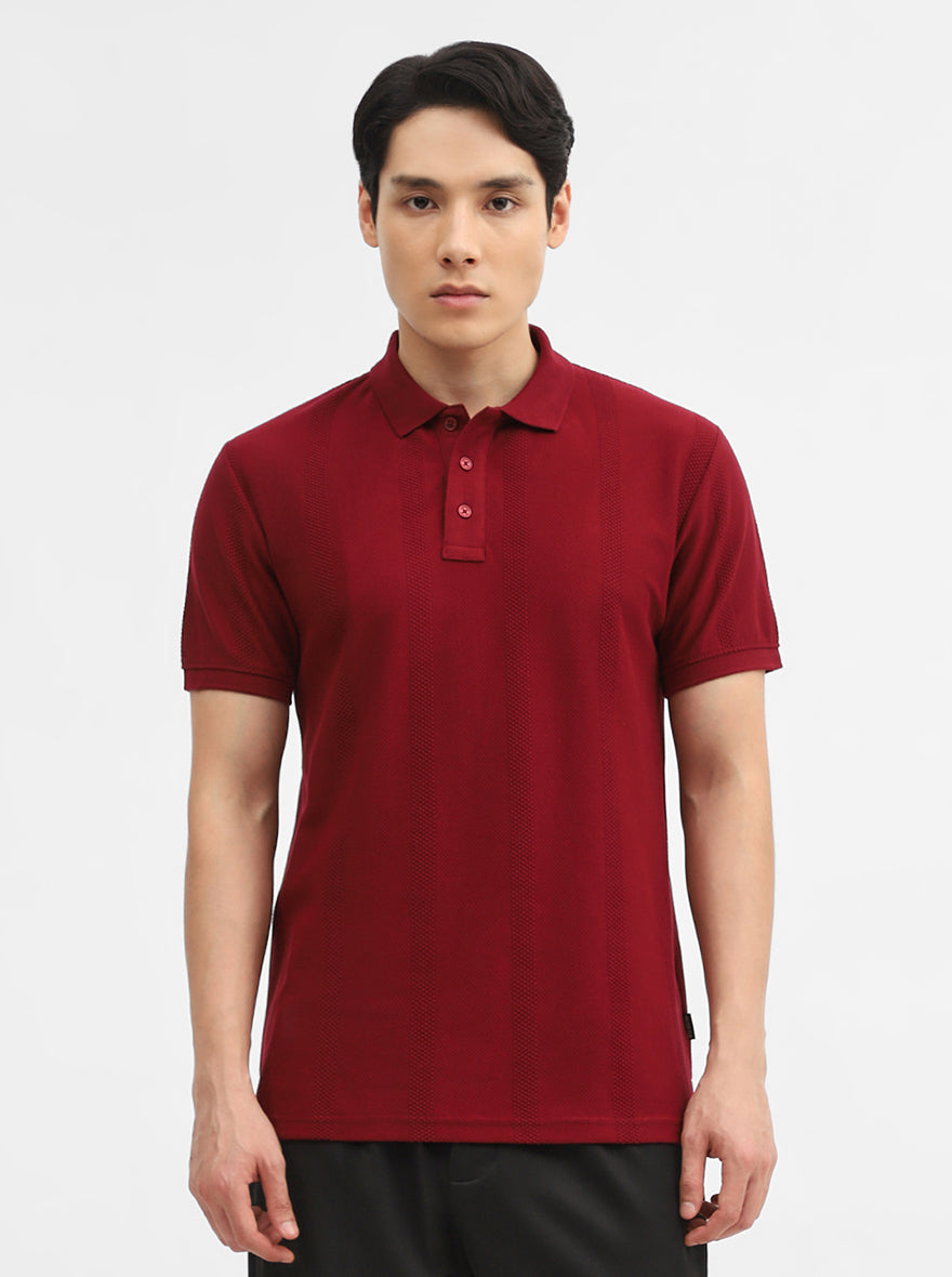 Wine Jacquard Slim Fit Polo T-Shirt | JadeBlue