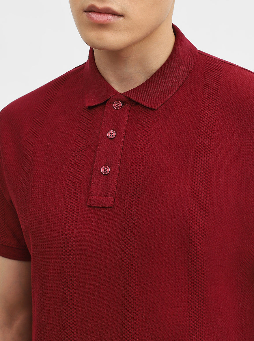 Wine Jacquard Slim Fit Polo T-Shirt | JadeBlue