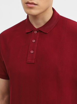 Wine Jacquard Slim Fit Polo T-Shirt | JadeBlue