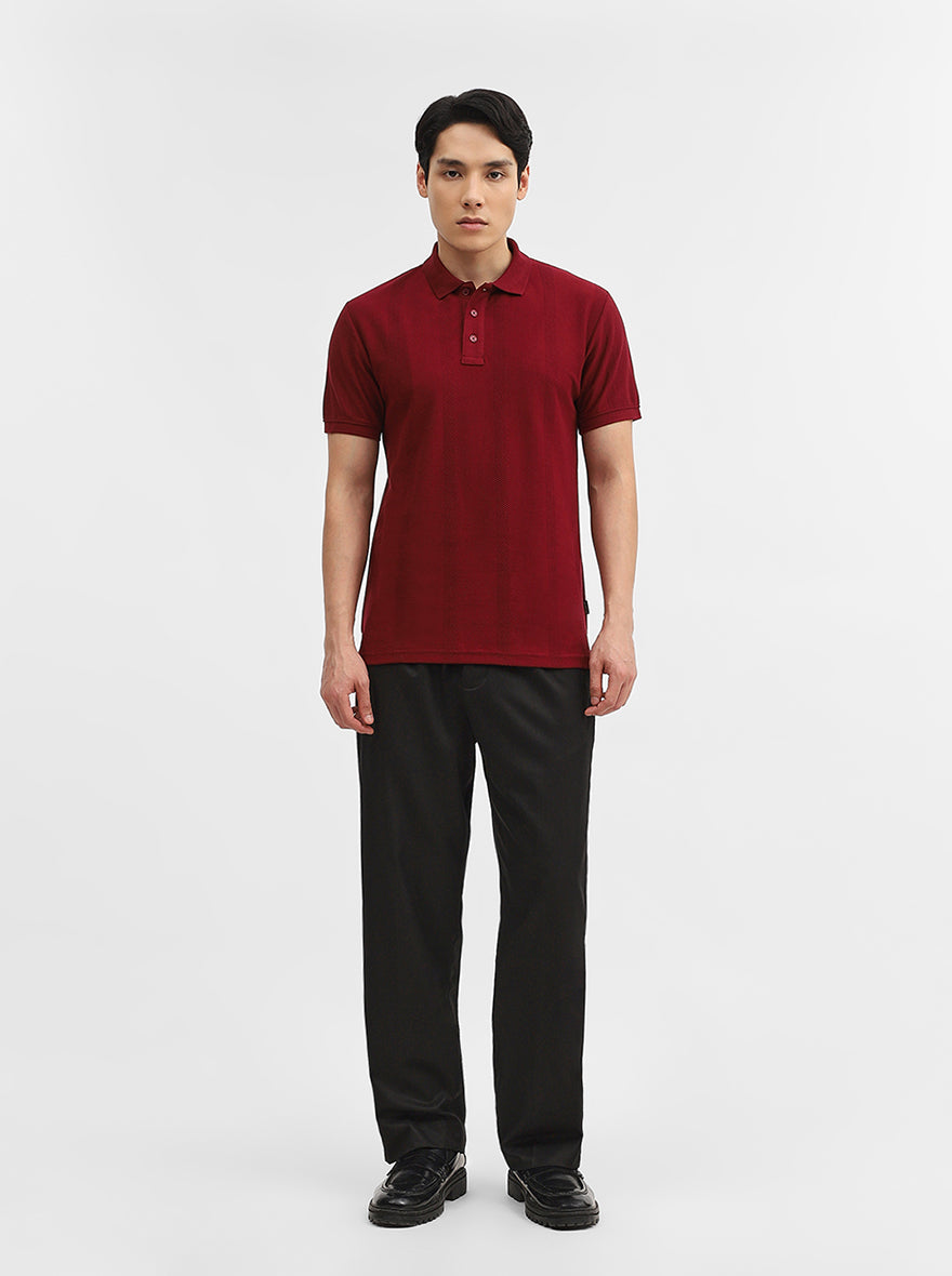 Wine Jacquard Slim Fit Polo T-Shirt | JadeBlue
