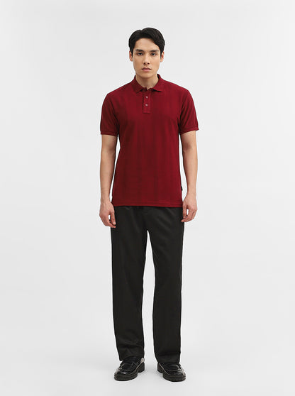 Wine Jacquard Slim Fit Polo T-Shirt | JadeBlue