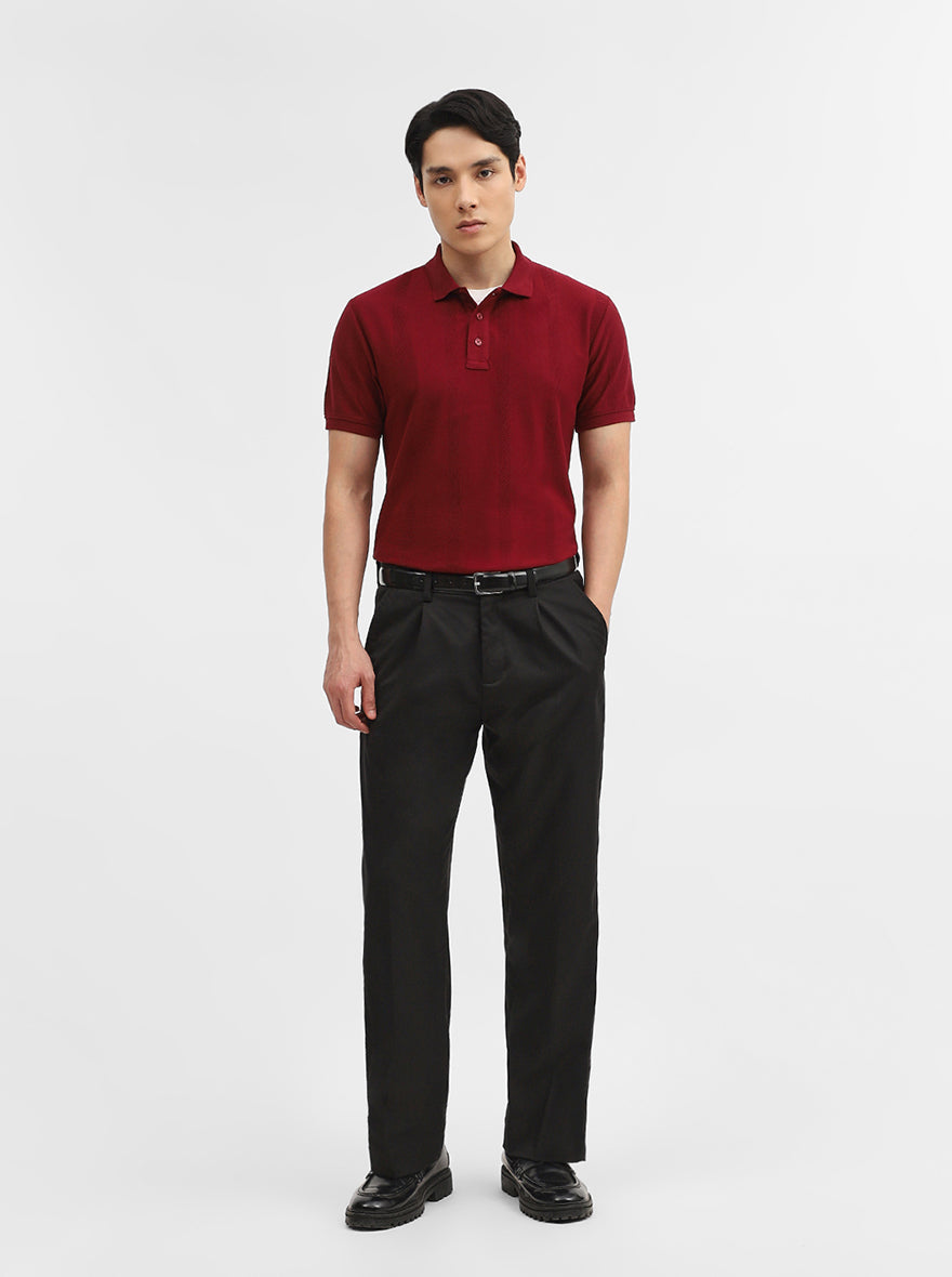 Wine Jacquard Slim Fit Polo T-Shirt | JadeBlue