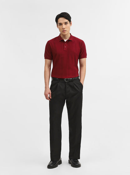 Wine Jacquard Slim Fit Polo T-Shirt | JadeBlue