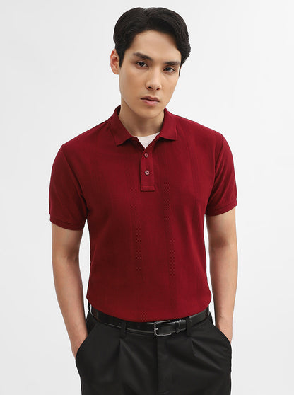 Wine Jacquard Slim Fit Polo T-Shirt | JadeBlue