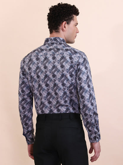 Grey Printed Slim Fit Party Wear Shirt | Greenfibre