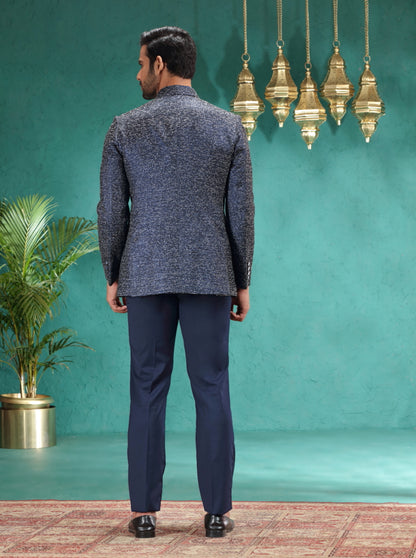 Blue Self Design Jodhpuri Suit | JadeBlue