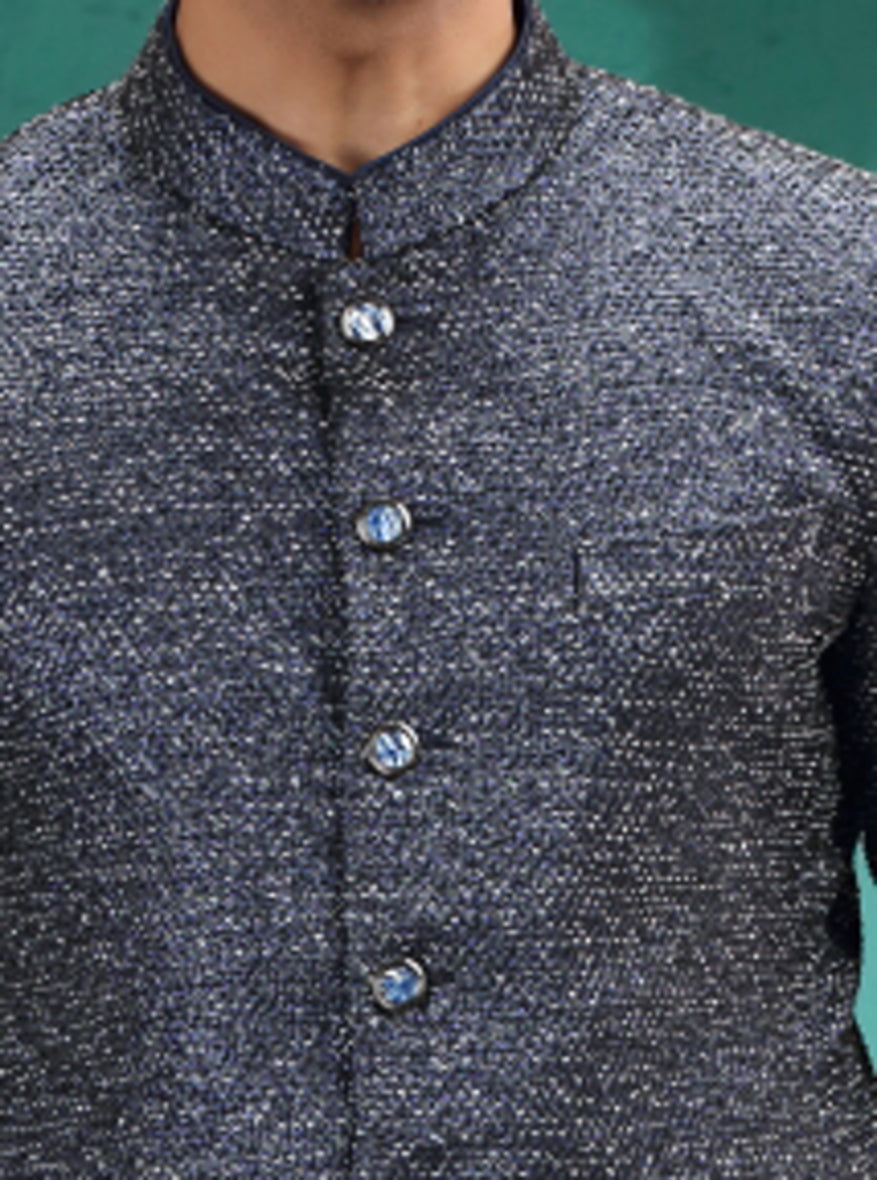 Blue Self Design Jodhpuri Suit | JadeBlue