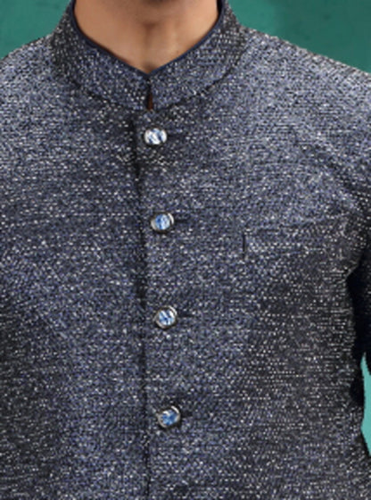 Blue Self Design Jodhpuri Suit | JadeBlue