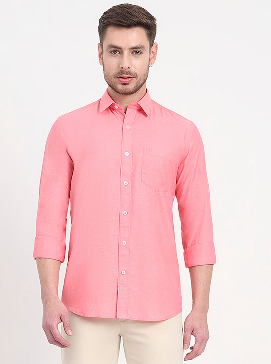 Light Pink Solid Smart Fit Semi Casual Shirt | JadeBlue