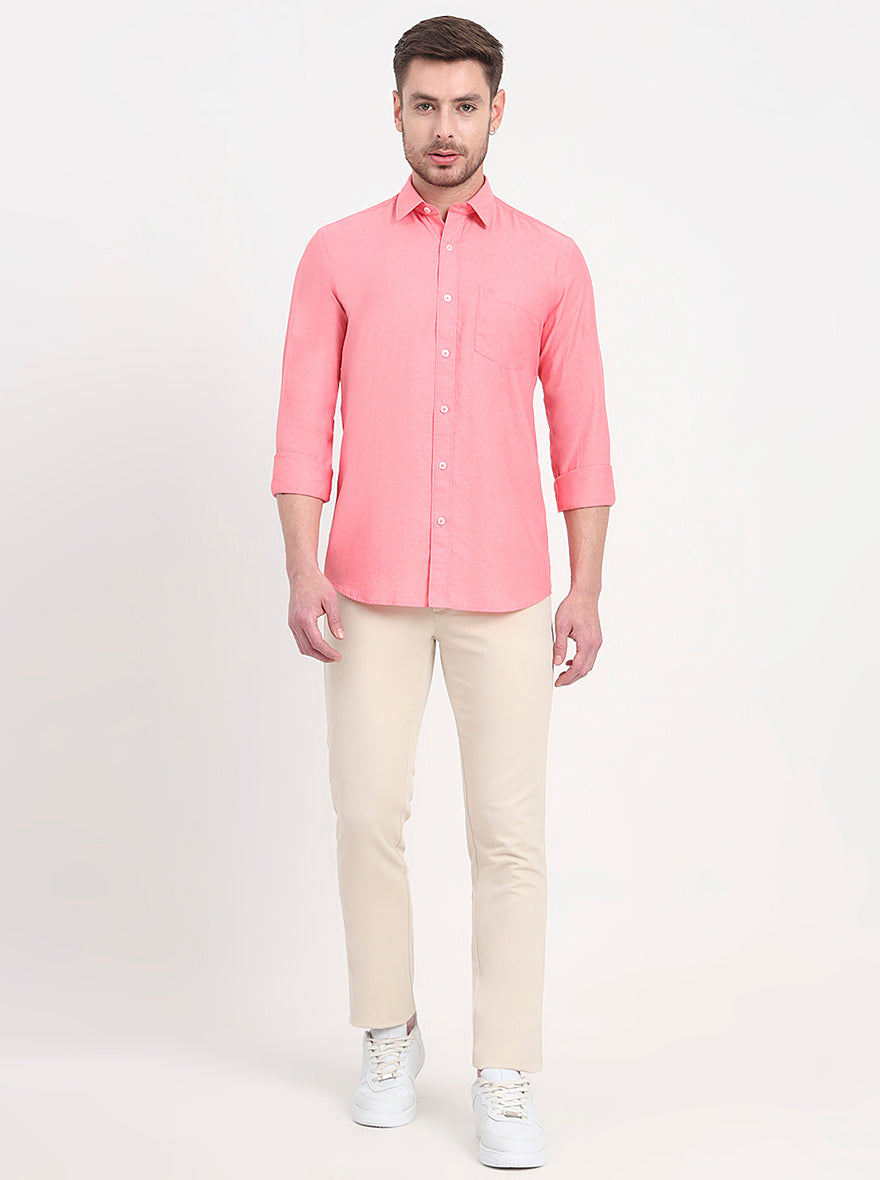 Light Pink Solid Smart Fit Semi Casual Shirt | JadeBlue
