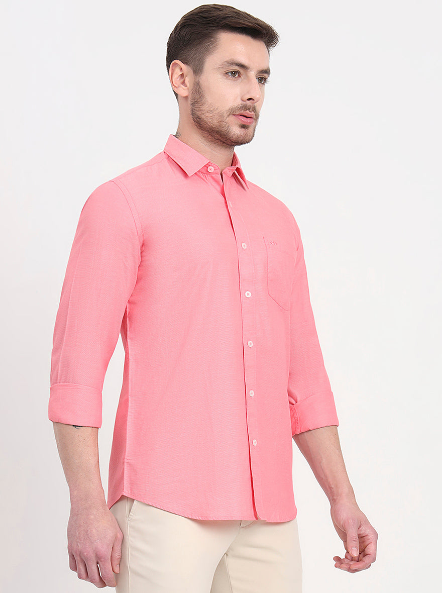 Light Pink Solid Smart Fit Semi Casual Shirt | JadeBlue