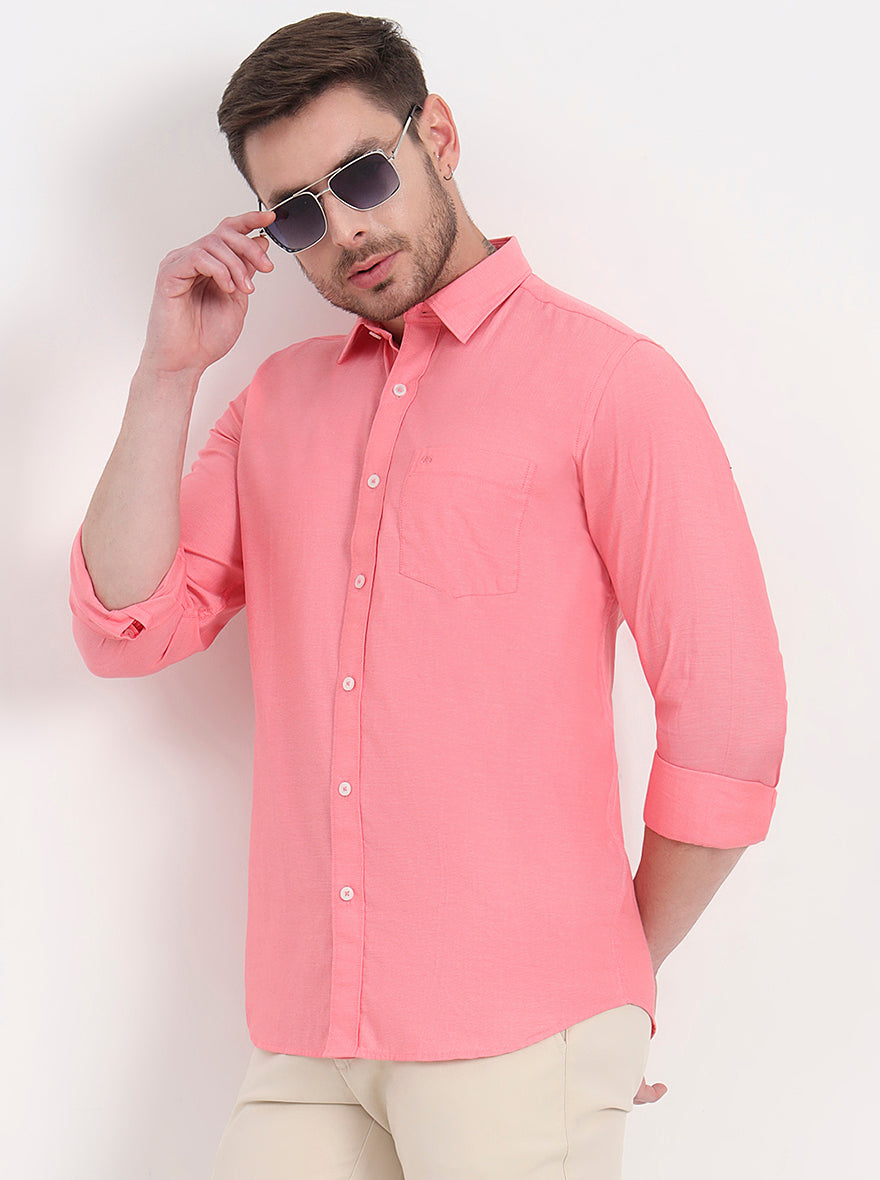 Light Pink Solid Smart Fit Semi Casual Shirt | JadeBlue