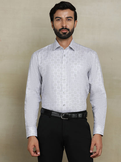 Grey Printed Regular Fit Formal Shirt | JadeBlue