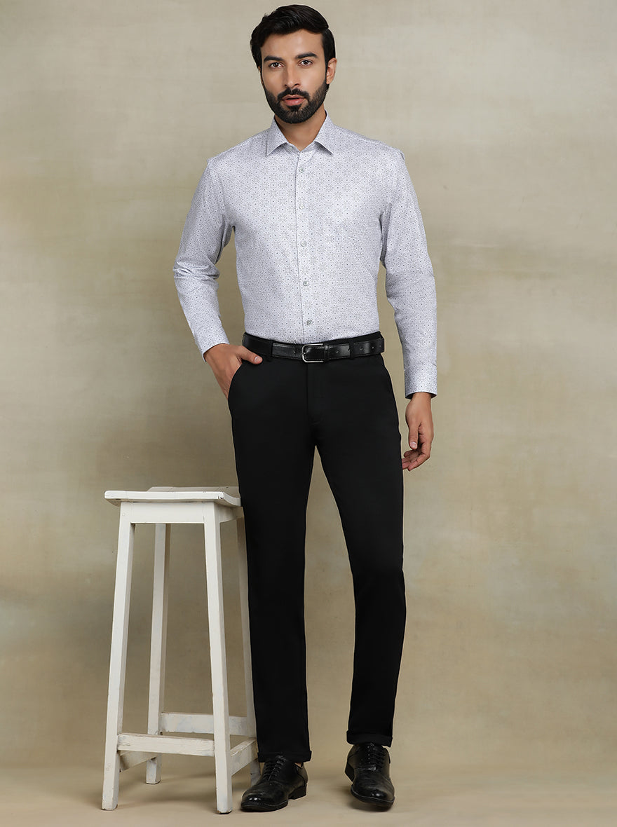 Grey Printed Regular Fit Formal Shirt | JadeBlue