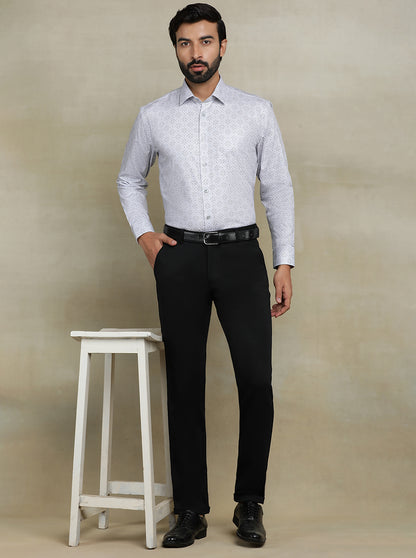 Grey Printed Regular Fit Formal Shirt | JadeBlue