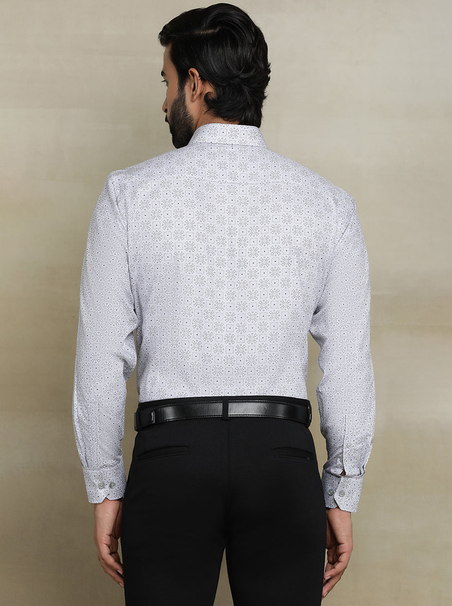 Grey Printed Regular Fit Formal Shirt | JadeBlue