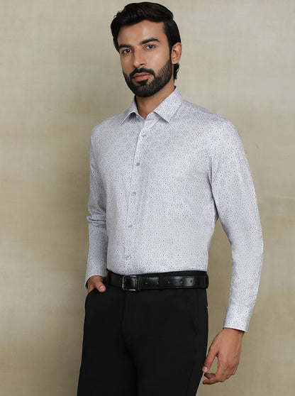 Grey Printed Regular Fit Formal Shirt | JadeBlue
