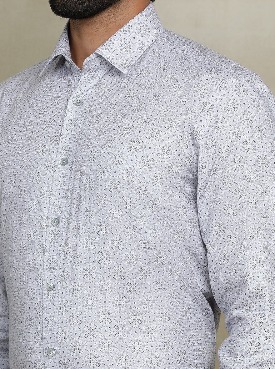 Grey Printed Regular Fit Formal Shirt | JadeBlue